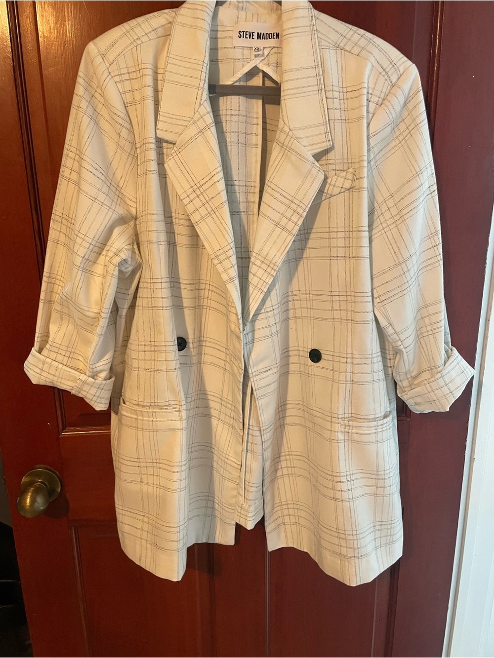 Steve Madden Cream Plaid Relaxed Blazer
